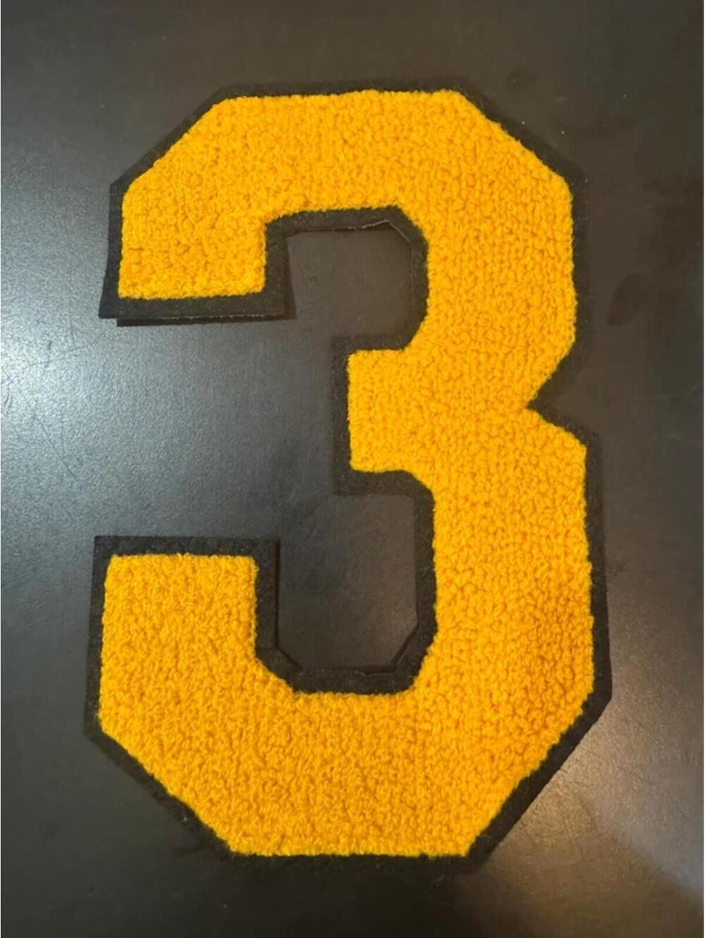 Yellow Chenille Number 3 Varsity Patch